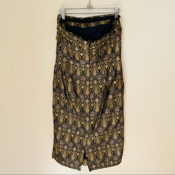 Naughty strapless brocade jacquard green gold pencil dress - Picture 10 of 13